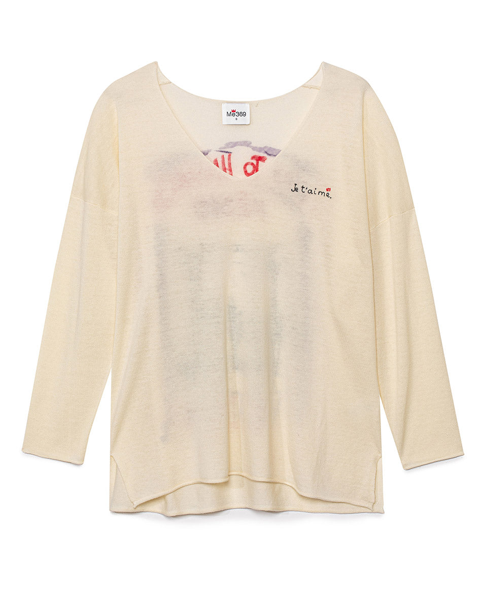 JESSIE V-NECK KNITTED SWEATER - NATURAL