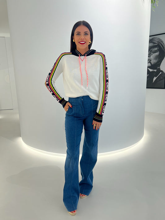 KIND STRIPE HOODIE - IVORY/NAVY