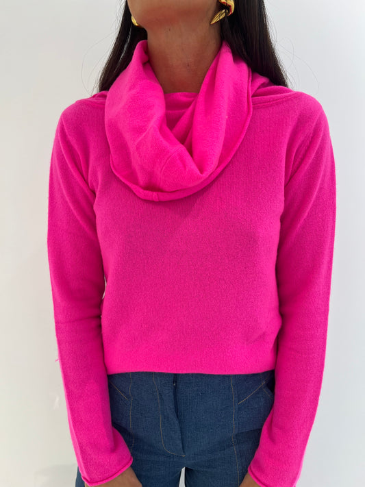 HANNAH HOODED COWL NECK TOP- DIVA PINK