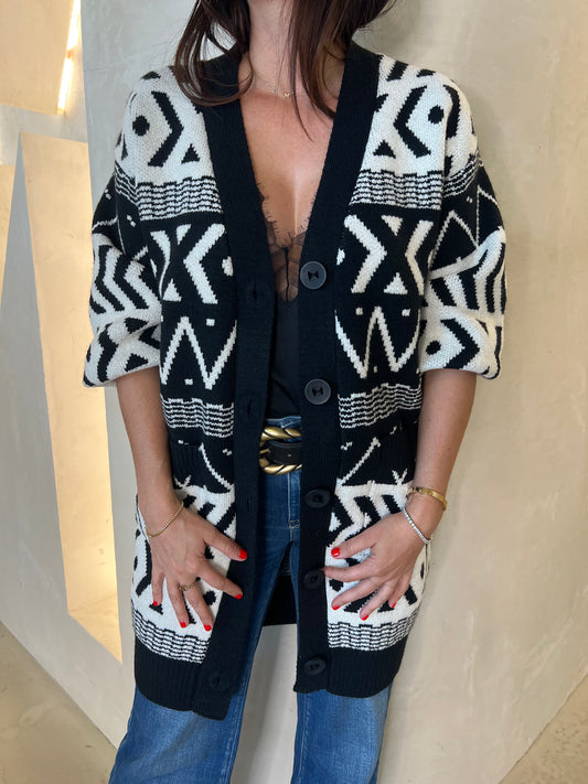 ABSTRACT KNIT CARDIGAN - BLACK/WHITE