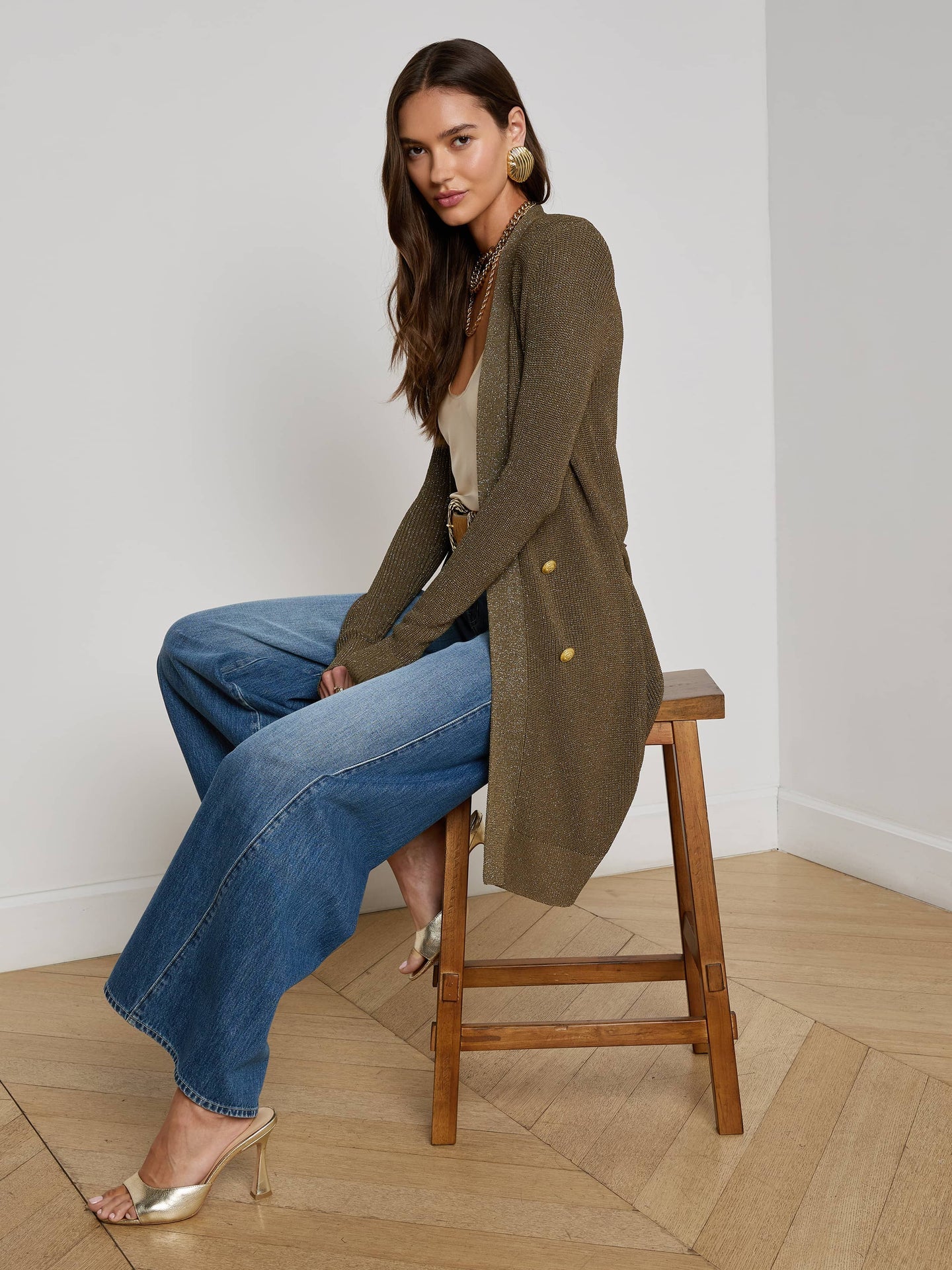 NOE DOUBLE BREASTED CARDI PINE/GOLD