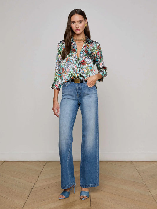 DANI SILK BLOUSE - MULTI MIX TURQUOISE