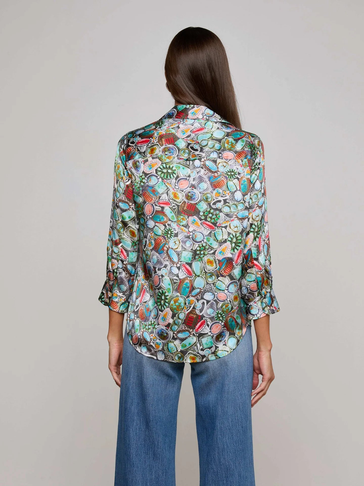 DANI SILK BLOUSE - MULTI MIX TURQUOISE