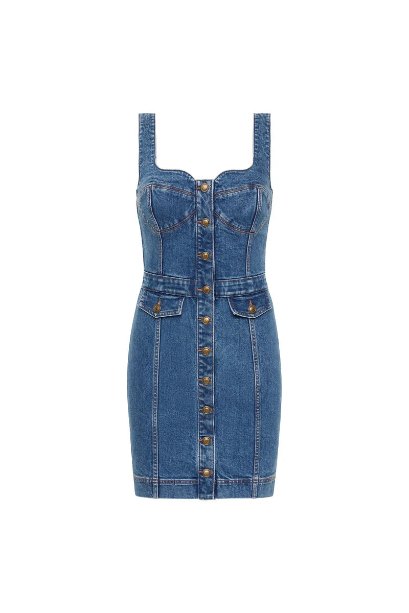 AVIATOR MINI DRESS - MID WASH