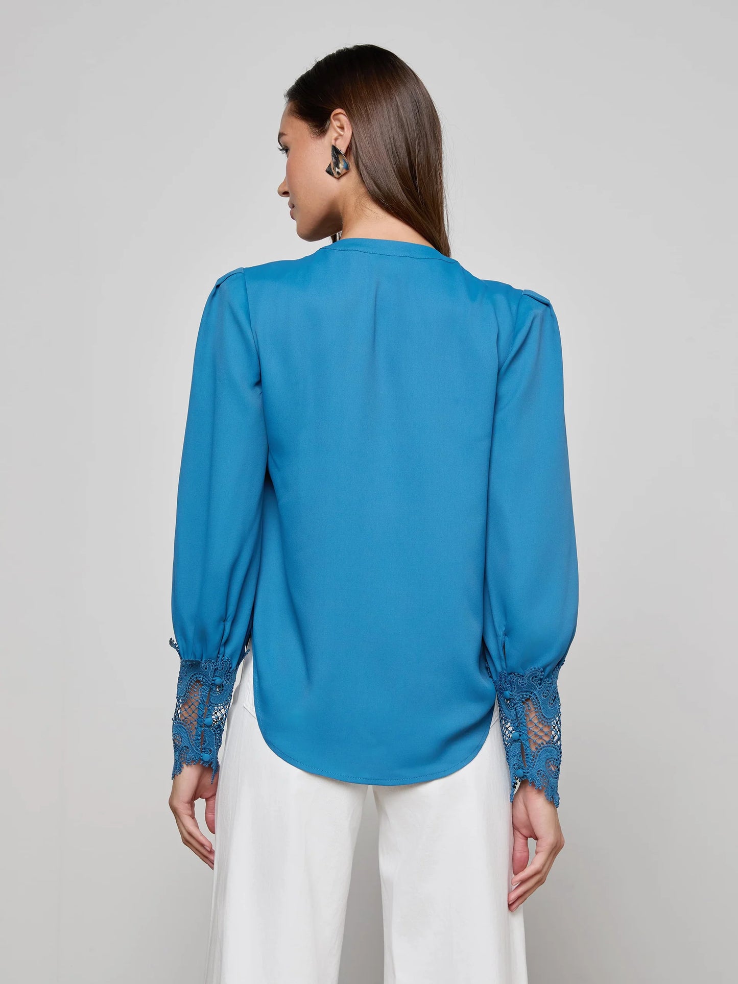 AVA LACE CUFF BLOUSE - STONE BLUE