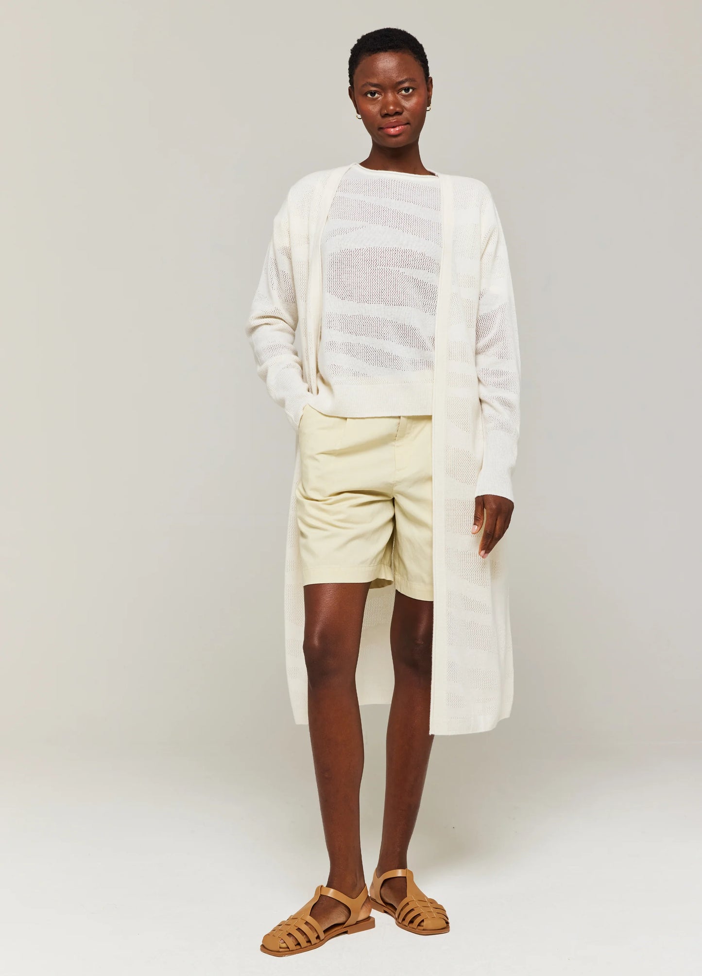 POINTELLE ZEBRA MAXI CARDIGAN - WHITE