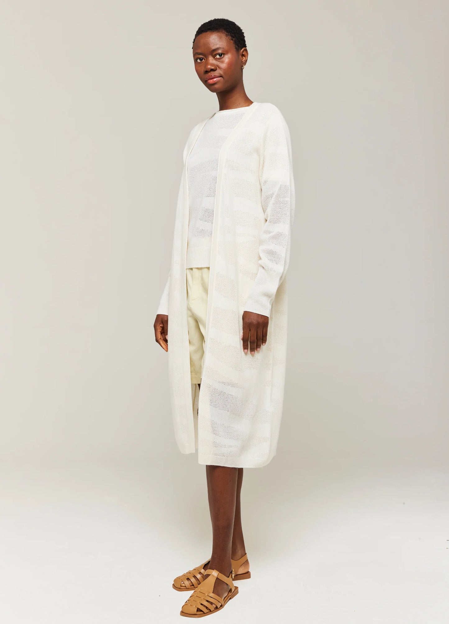 POINTELLE ZEBRA MAXI CARDIGAN - WHITE