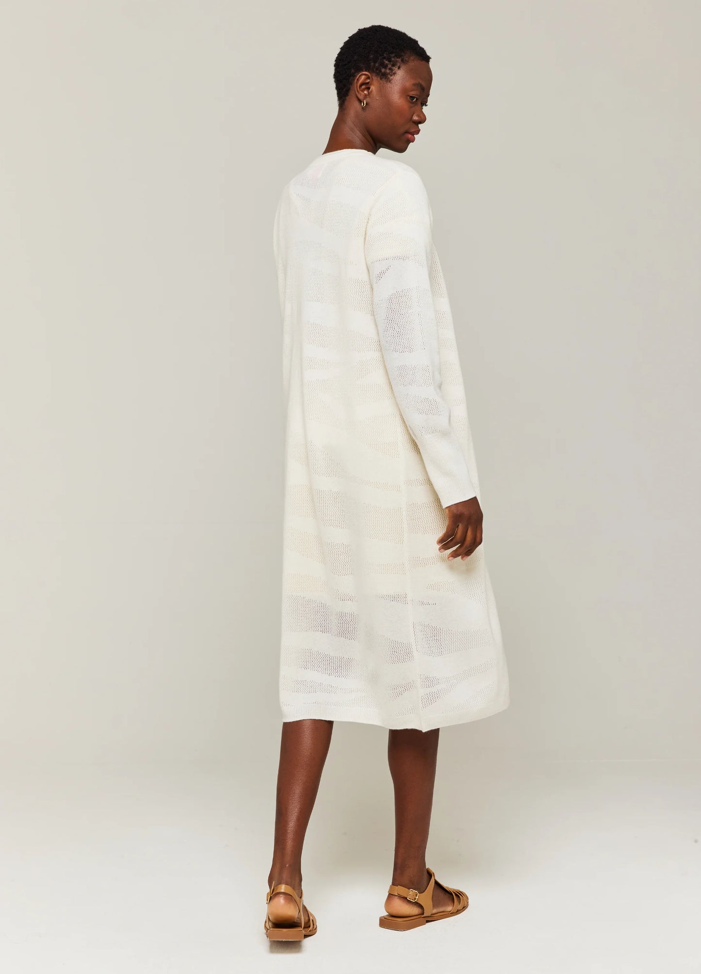 POINTELLE ZEBRA MAXI CARDIGAN - WHITE