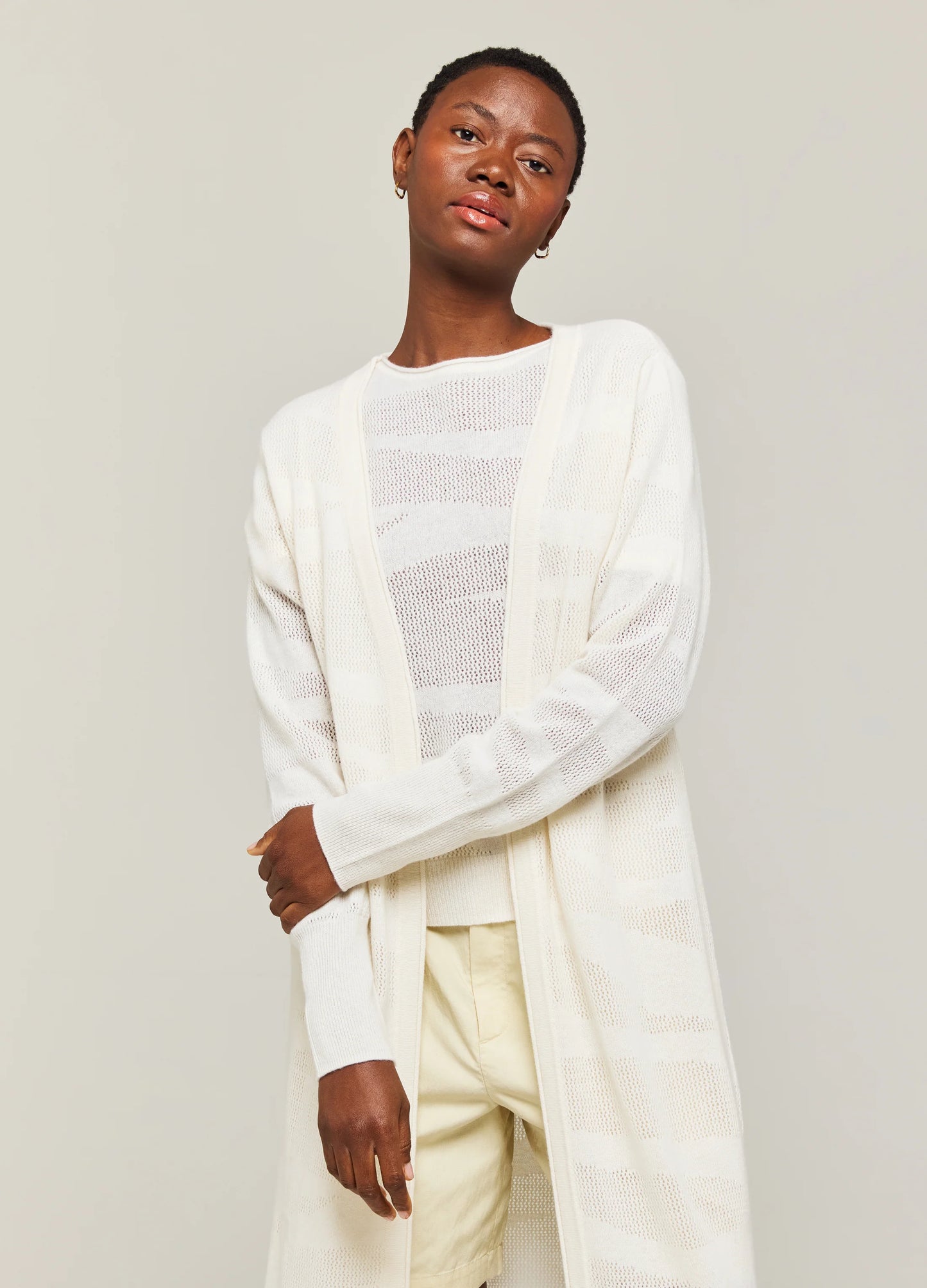 POINTELLE ZEBRA MAXI CARDIGAN - WHITE