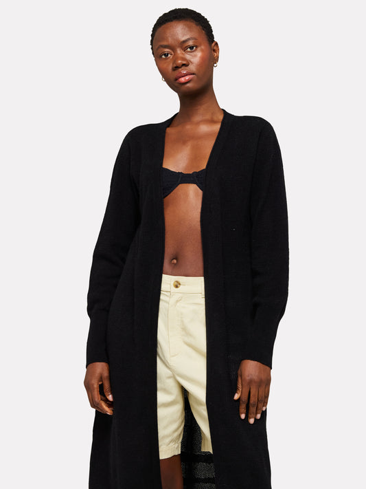 POINTELLE ZEBRA MAXI CARDIGAN - BLACK