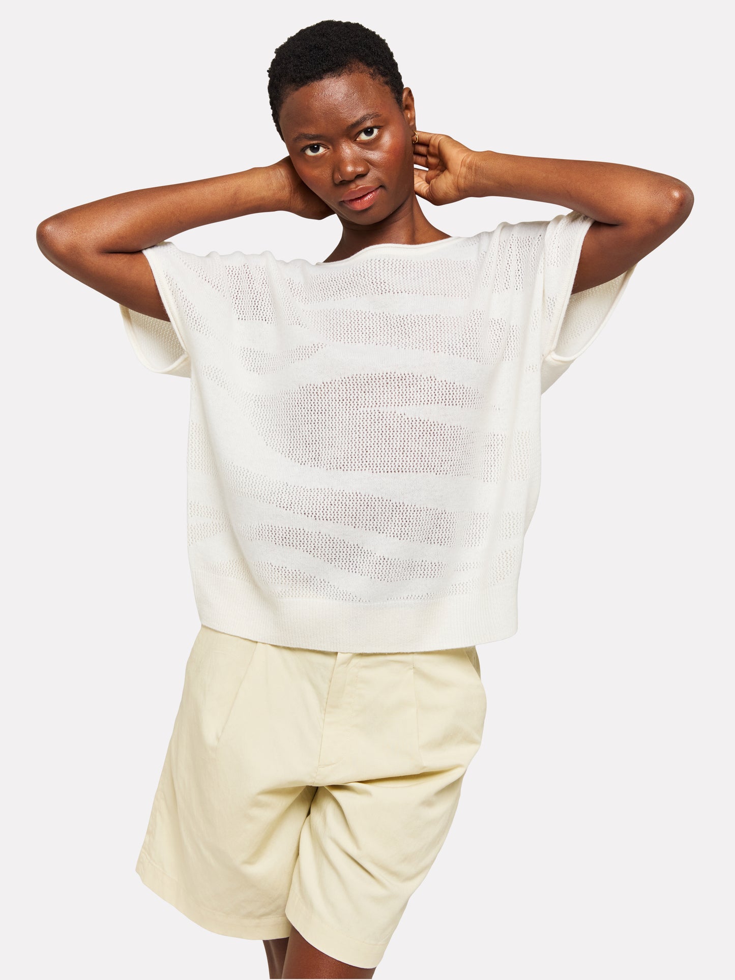 POINTELLE ZEBRA TEE - WHITE
