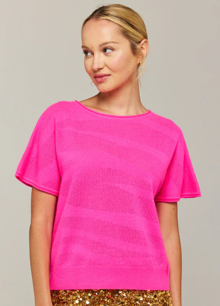 POINTELLE ZEBRA TEE - DIVA PINK
