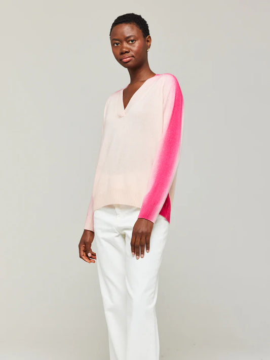 SPRAY STRIPE V NECK - CHERRY BLOSSOM