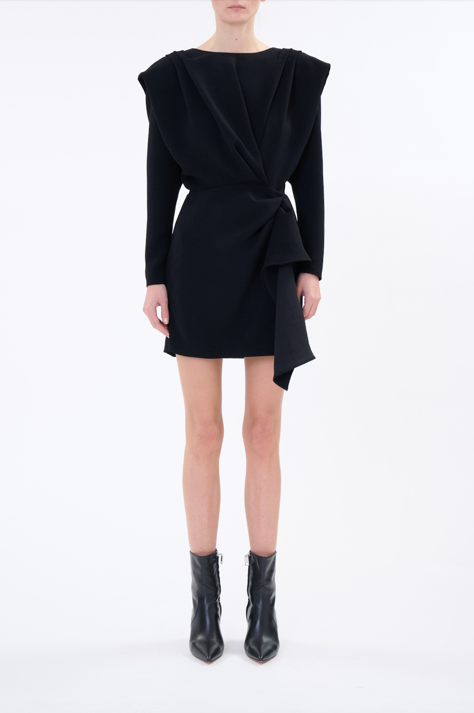 MITZI SHORT DRAPED DRESS - BLACK