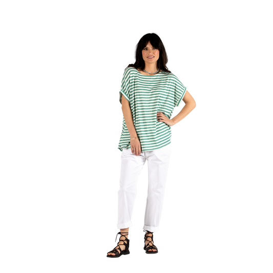 STRIPED LUREX TOP - WHITE/JADE