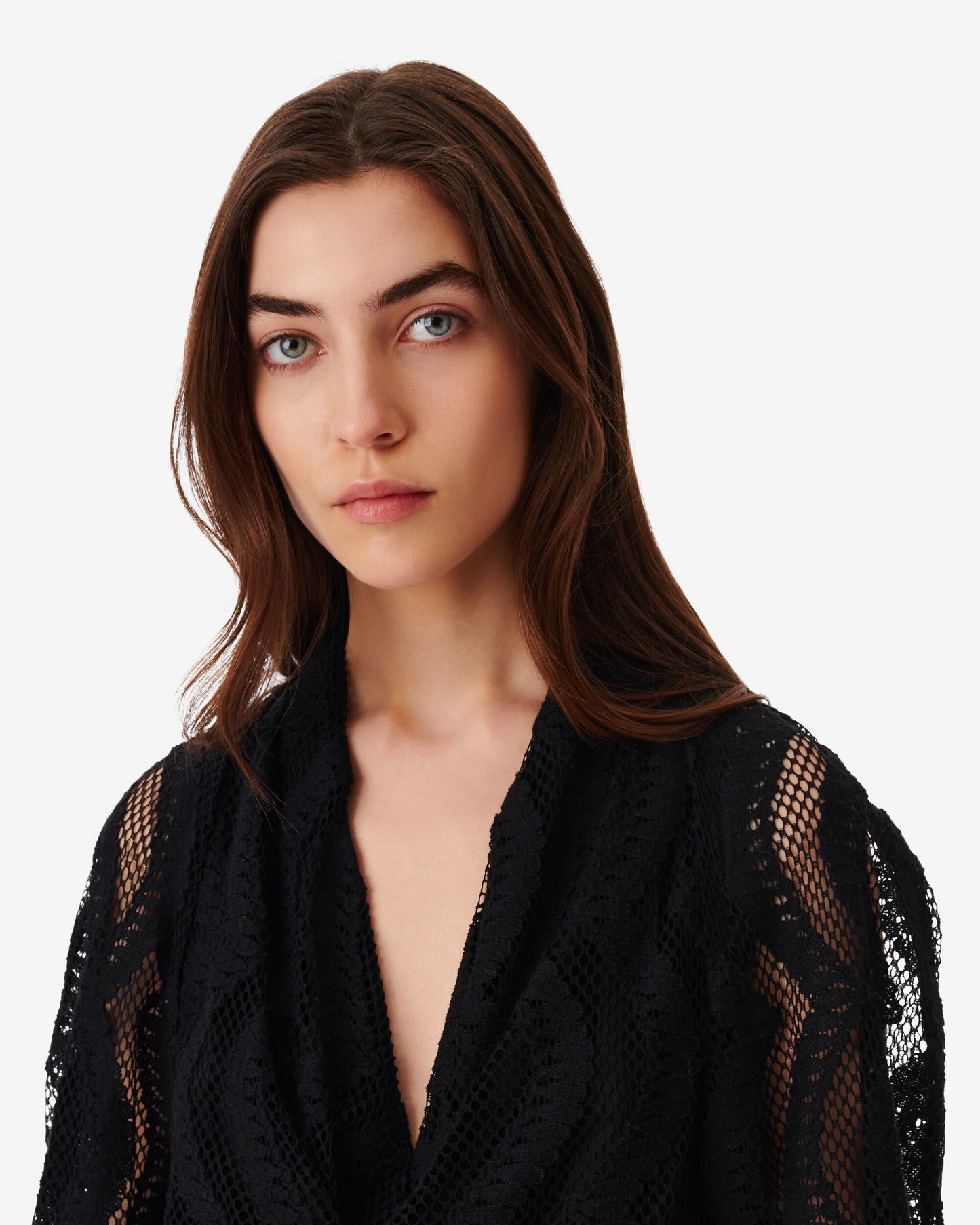 EMSI LACE CROSSOVER V-NECK DRESS