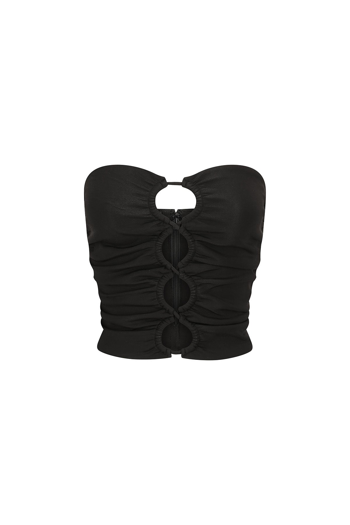 YVETTE LACE UP STRAPLESS TOP - BLACK