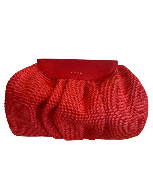 RAFFIA CLOUD CLUTCH BAG - CORAL