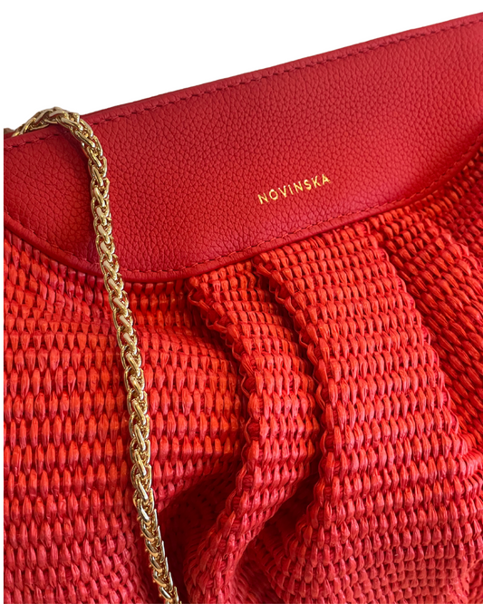 RAFFIA CLOUD CLUTCH BAG - CORAL