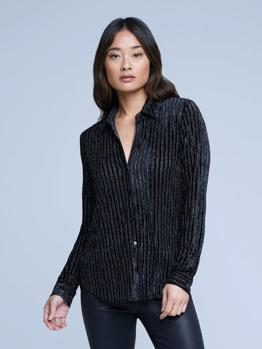 LAURENT VELVET BLOUSE - BLACK