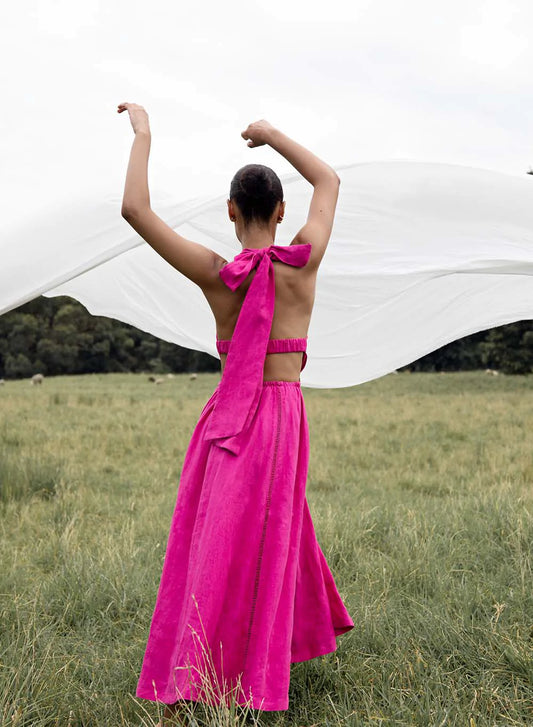 CHLOE LINEN MIDI DRESS | PINK