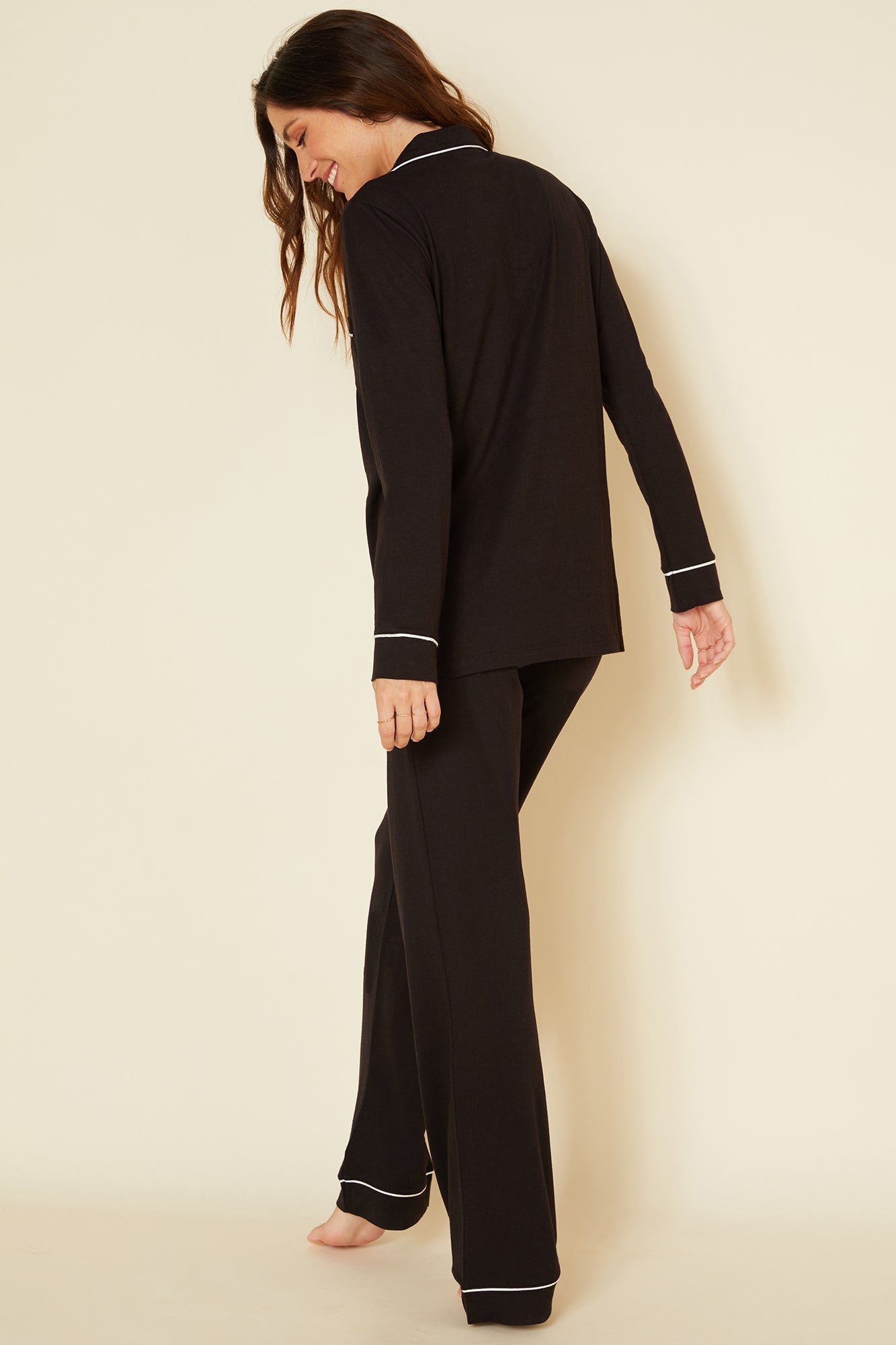 BELLA LONG SLEEVE TOP & PANT - BLACK/IVORY