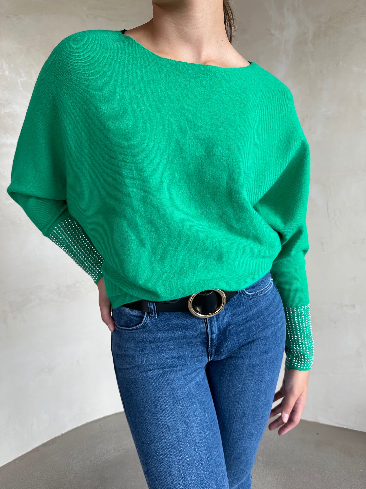 SEQUIN SLEEVE JUMPER - GREEN