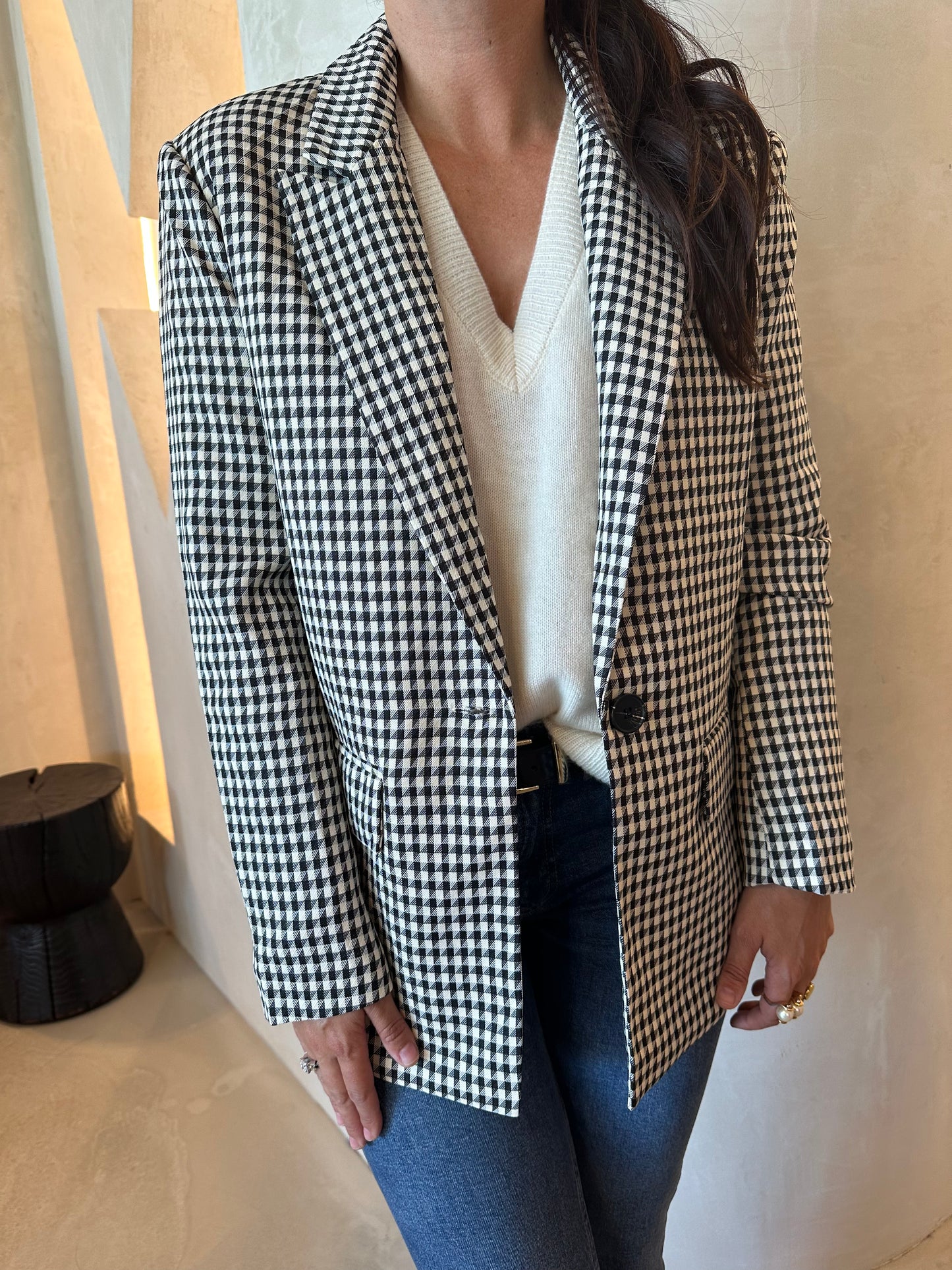 HOUNDSTOOTH BLAZER - BLACK/WHITE