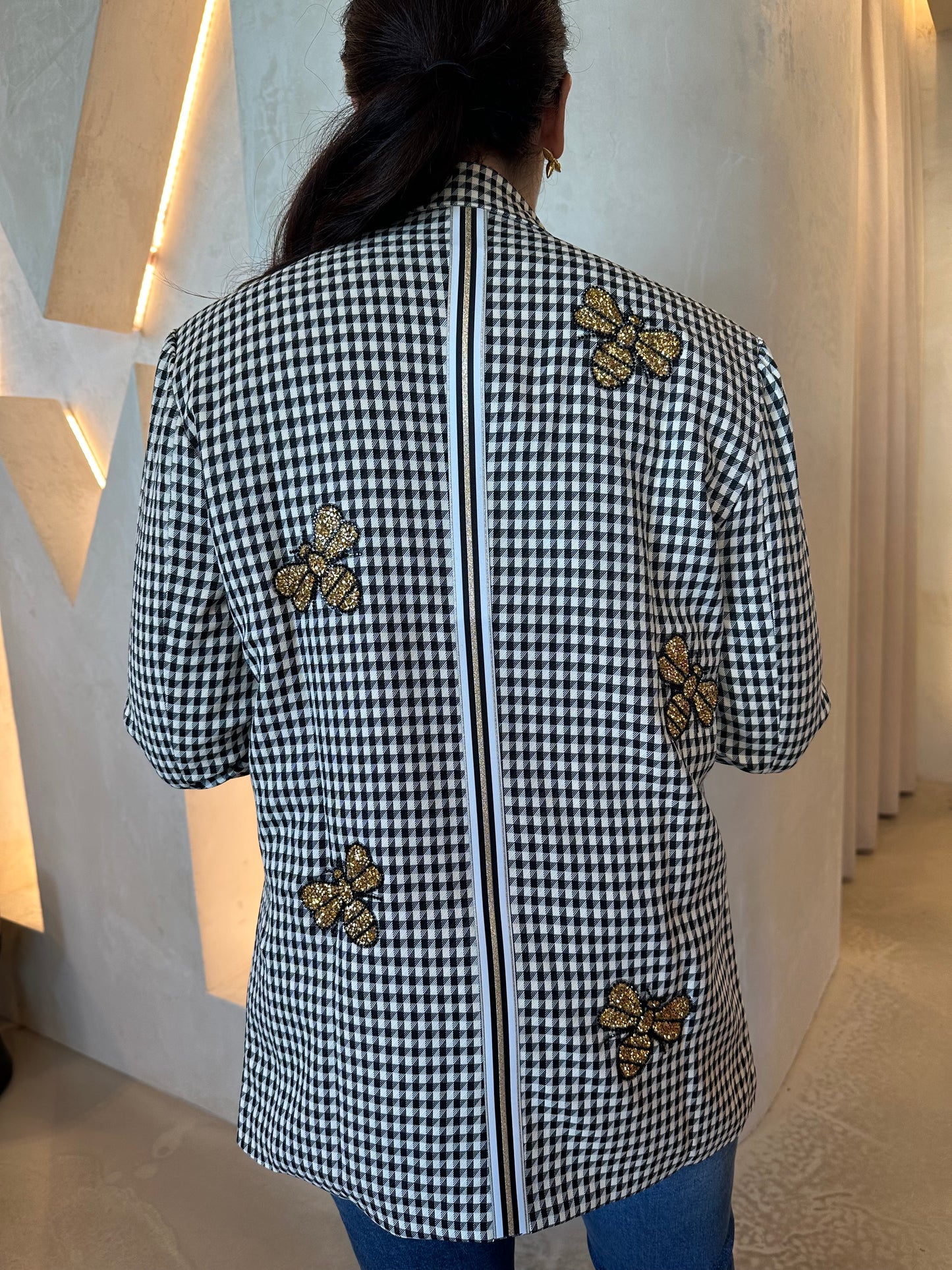 HOUNDSTOOTH BLAZER - BLACK/WHITE