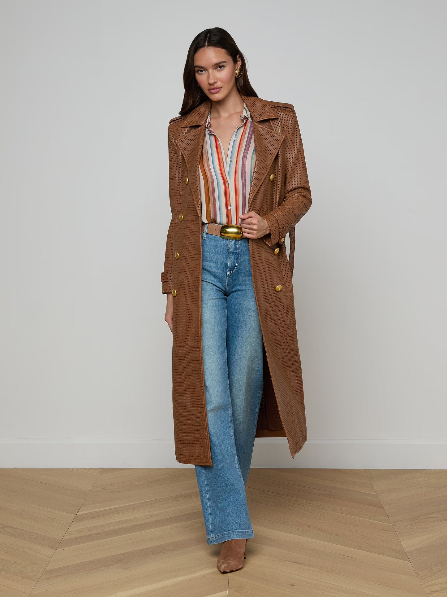 BAYLEE LEATHER TRENCH COAT - COGNAC