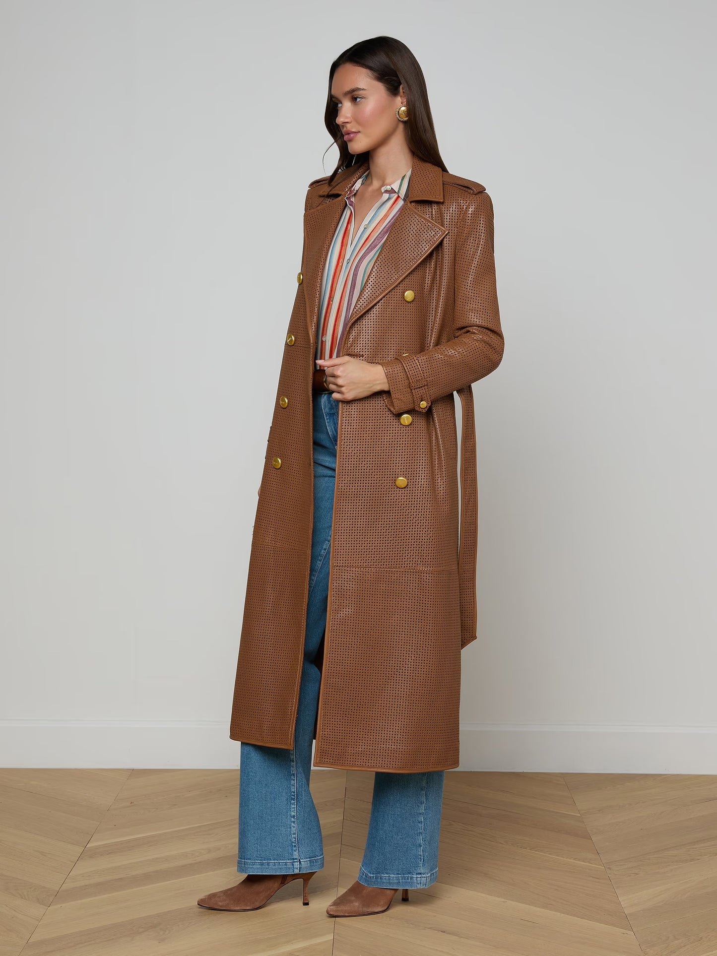 BAYLEE LEATHER TRENCH COAT - COGNAC