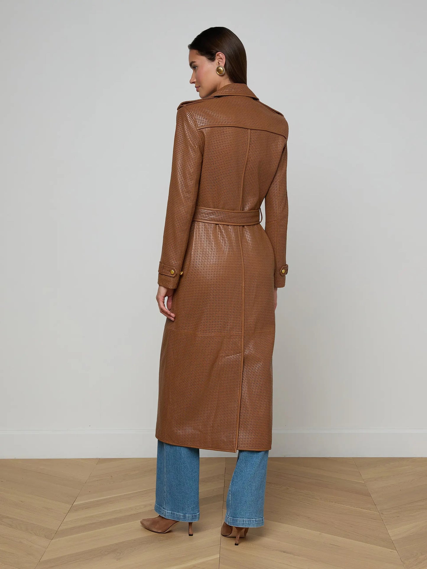 BAYLEE LEATHER TRENCH COAT - COGNAC