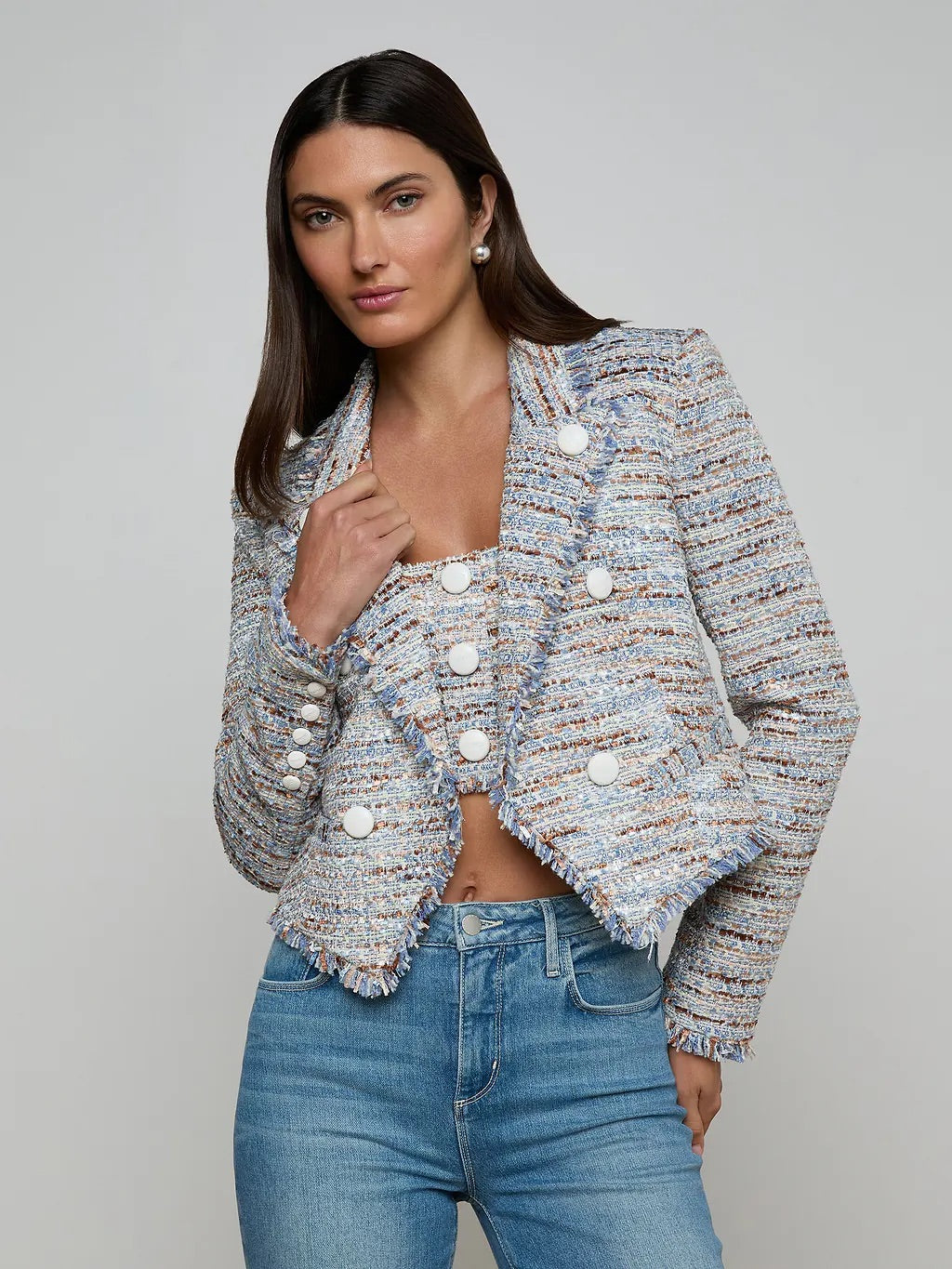 MARV TWEED BLAZER - BLUE/BEIGE
