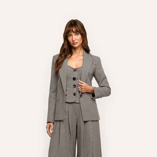 GENEVIEVE TOP - BLACK/WHITE HOUNDSTOOTH