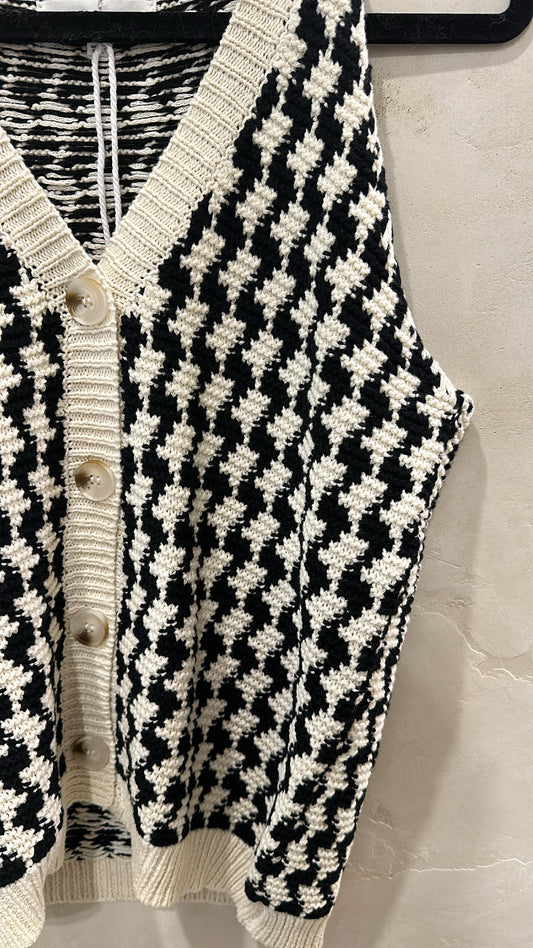 HOUNDSTOOTH CARDIGAN - BLACK/IVORY