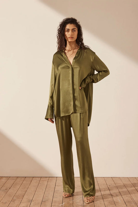 ARIENZO TUXEDO SHIRT - GREEN OLIVE