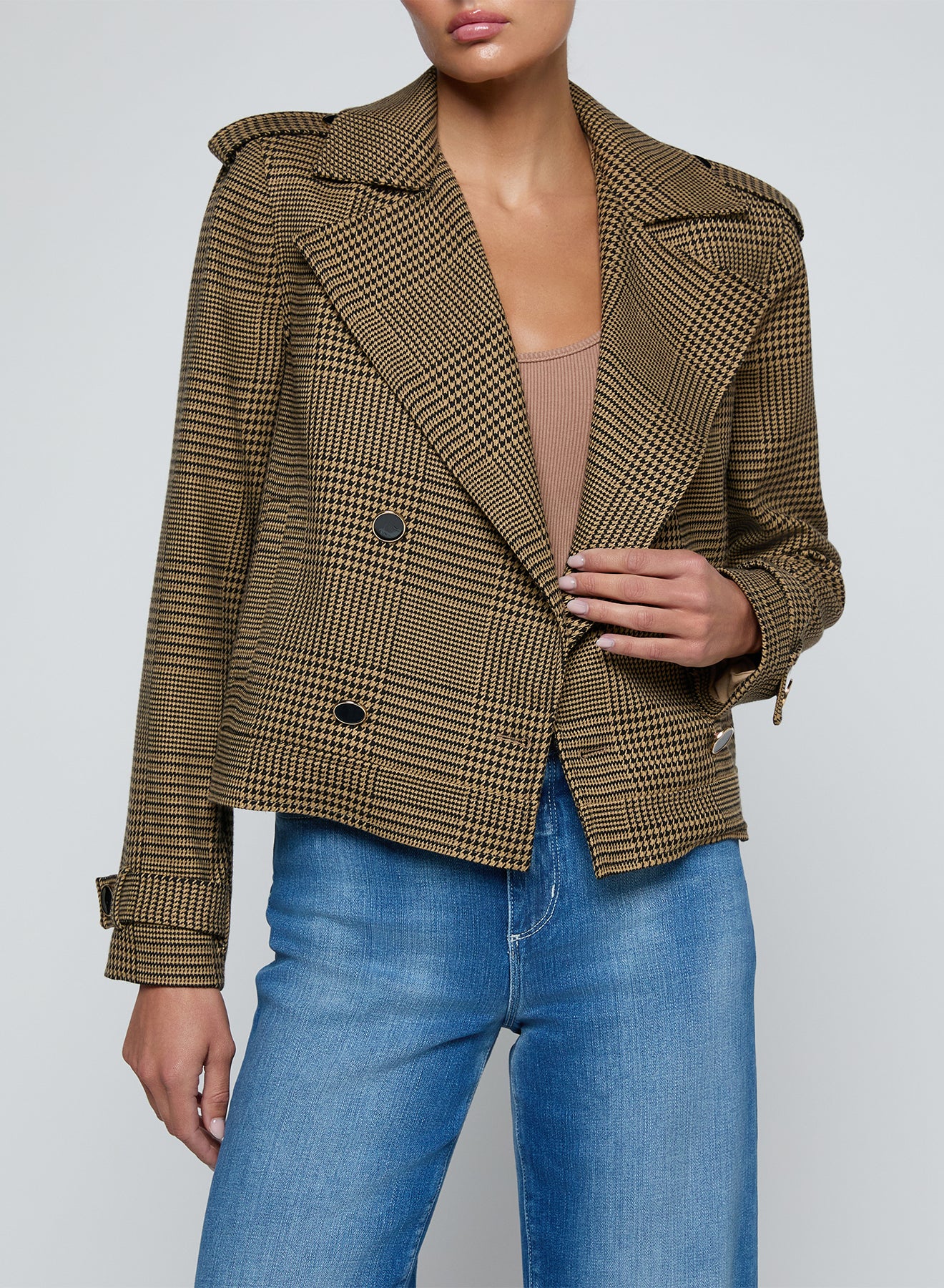 XOEY CROPPED TRENCH -  BROWN/BLACK GLEN PLAID