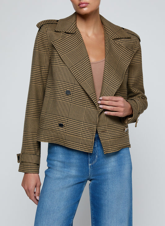 XOEY CROPPED TRENCH -  BROWN/BLACK GLEN PLAID