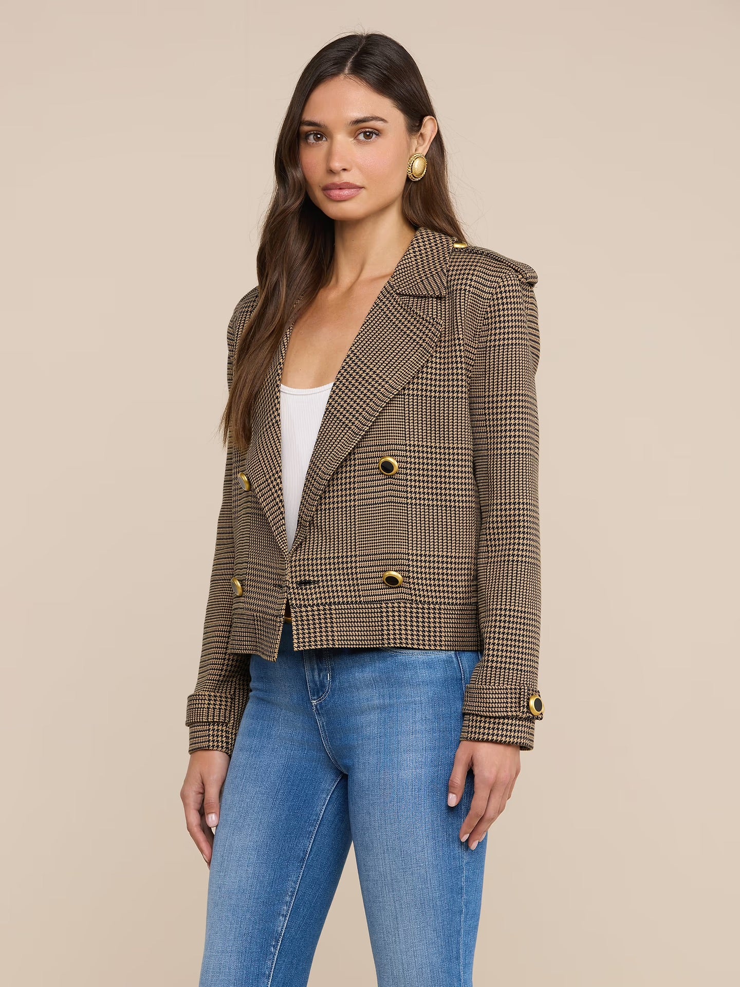 XOEY CROPPED TRENCH -  BROWN/BLACK GLEN PLAID