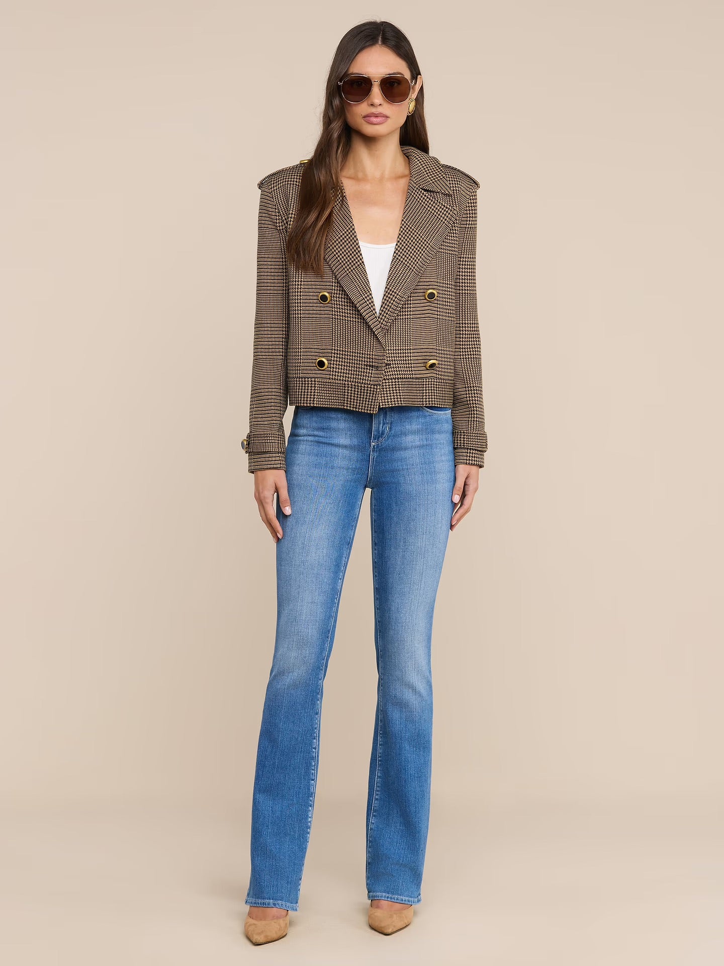 XOEY CROPPED TRENCH -  BROWN/BLACK GLEN PLAID