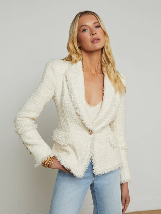 *PREORDER* KAISLEY BLAZER WITH FRAY - VINTAGE WHITE