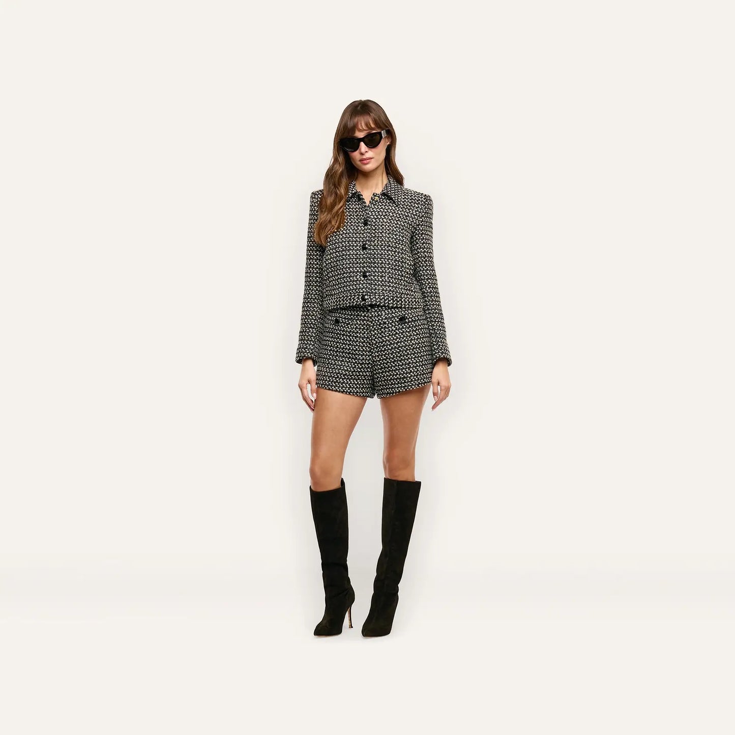 *PREORDER* DIONNE SHORTS - BLACK/IVORY TWEED