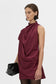 AERIS DRAPED SATIN MINI DRESS - BURGUNDY