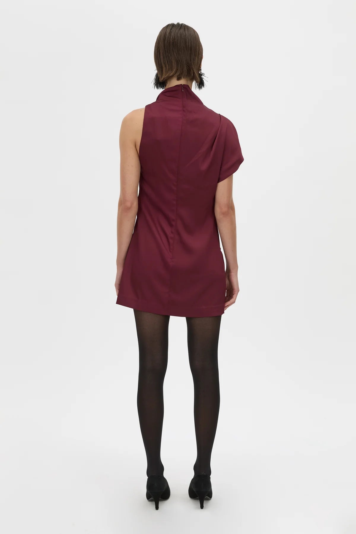 AERIS DRAPED SATIN MINI DRESS - BURGUNDY