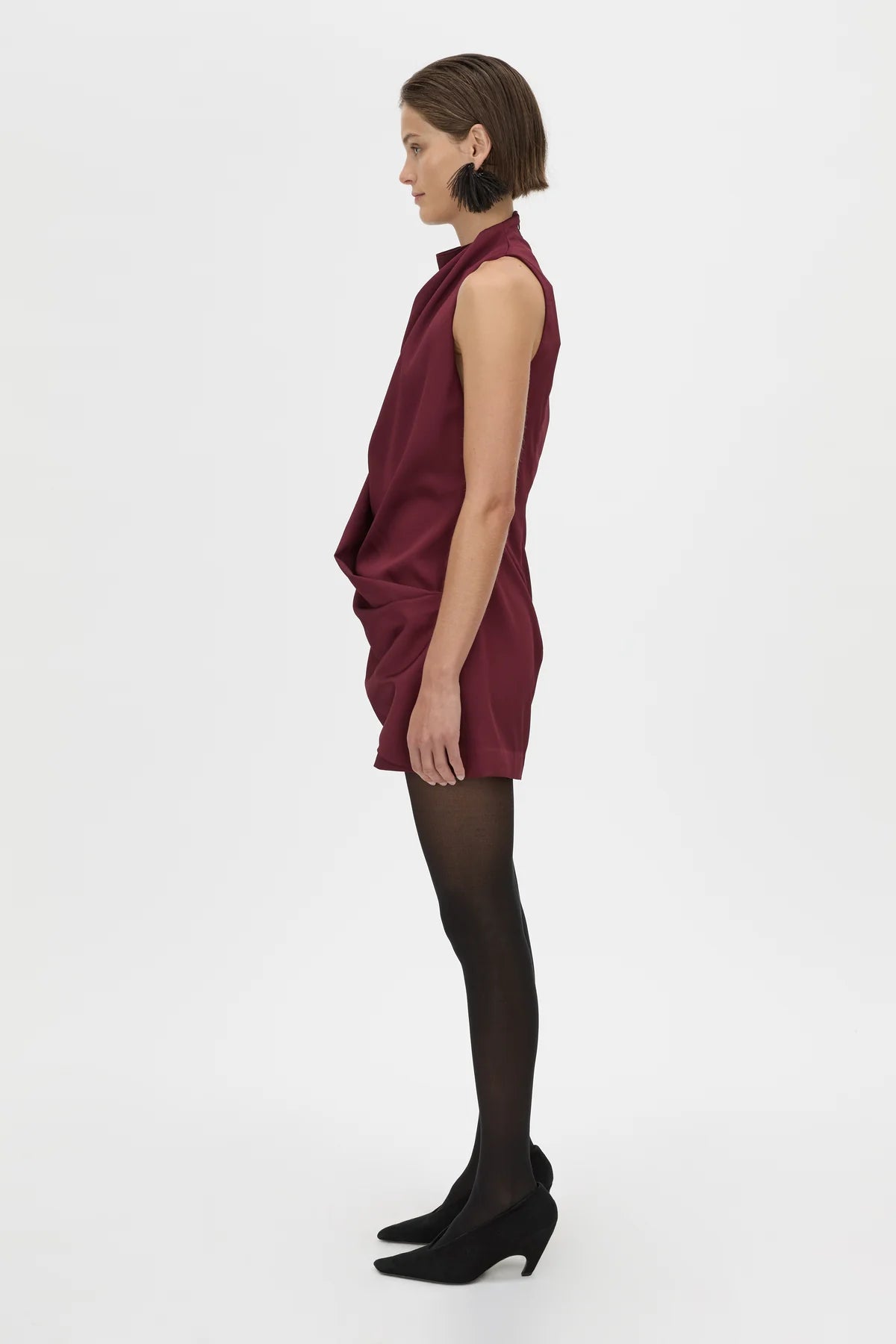 AERIS DRAPED SATIN MINI DRESS - BURGUNDY