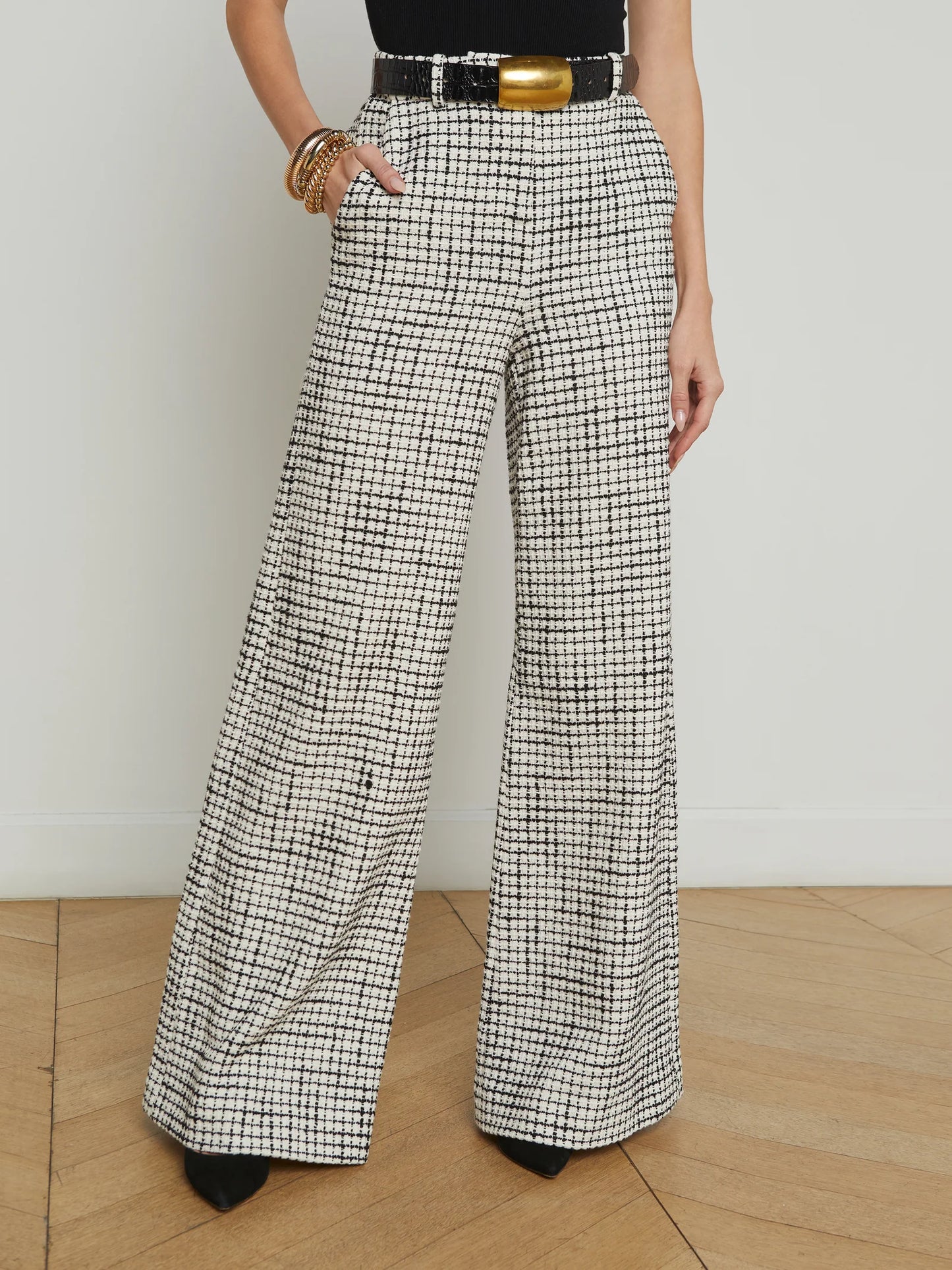 PILAR WIDE LEG PANT - ECRU/BLACK