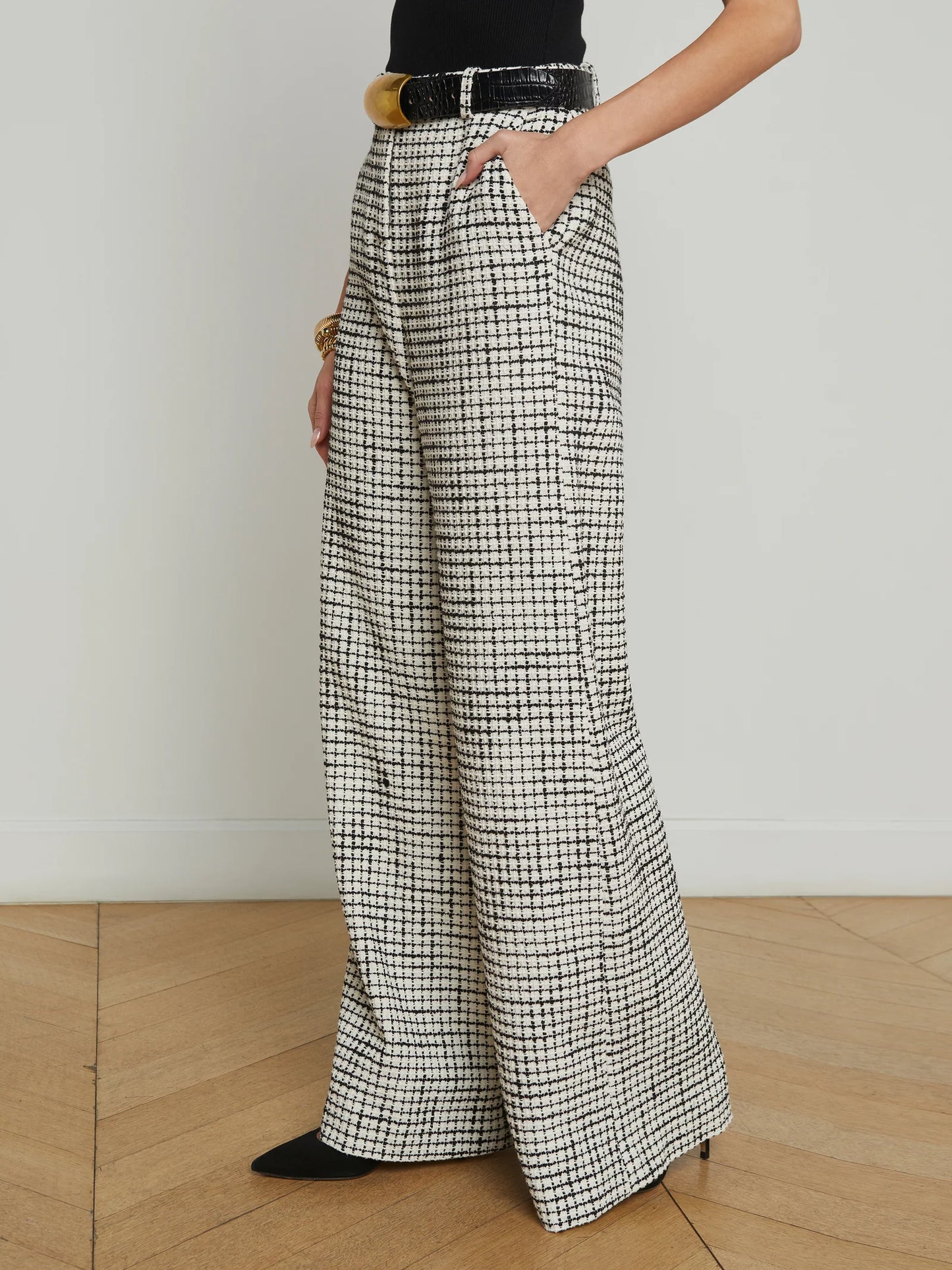 PILAR WIDE LEG PANT - ECRU/BLACK