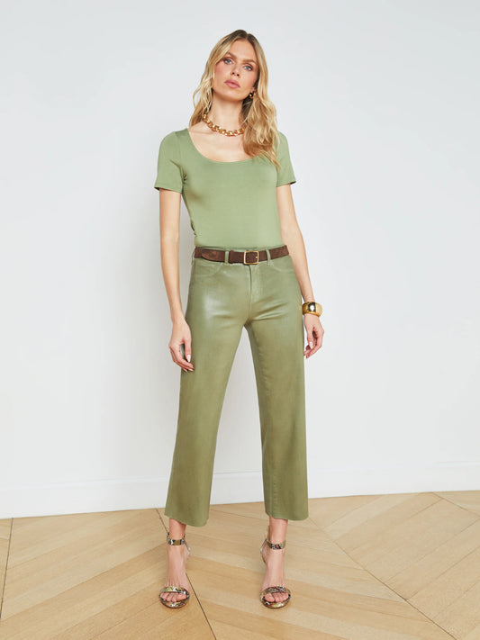 WANDA CROP WIDE LEG - OIL GREEN COATED