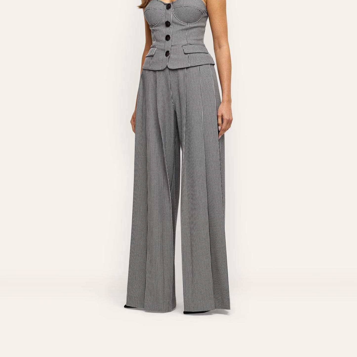NOVA PLEATED PANT - HOUNDSTOOTH
