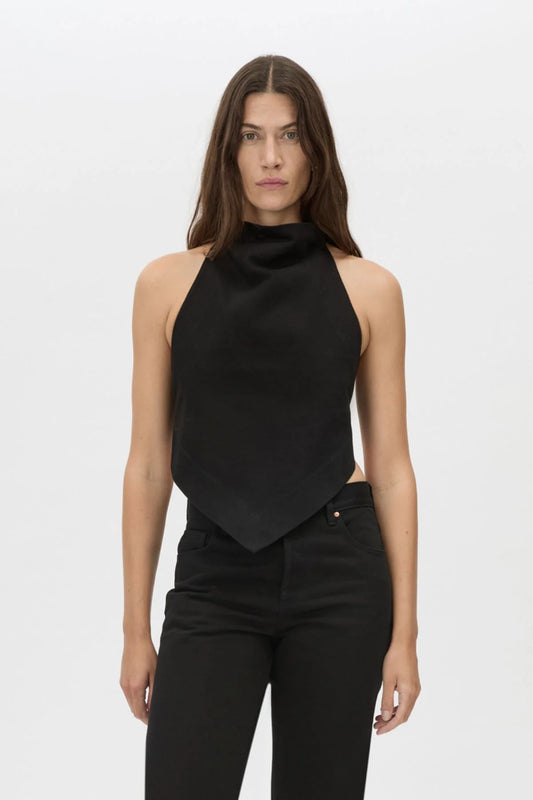 ELENI DENIM TOP - BLACK